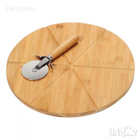 Дъска за пица-32 см./Бамбукова дъска за пица с нож, снимка 1 - Други - 33204059