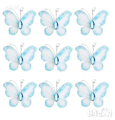 10 бр красиви малки пеперуди от тел с тюл и камък украса декор ръчна изработка и др., снимка 2 - Други - 22692151