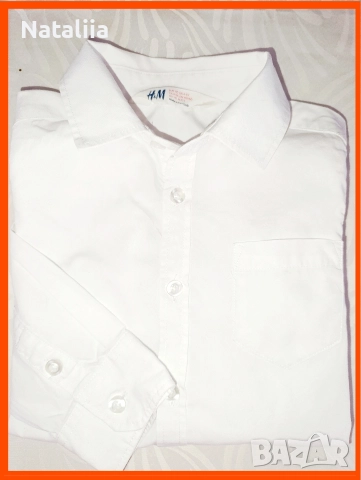 Стилна бяла риза с дълъг ръкав за момче, марка H&M, 4-5г
