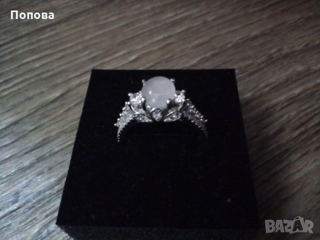 Лукс сребърен пръстен с розов кварц и циркони-3, снимка 8 - Пръстени - 28995124