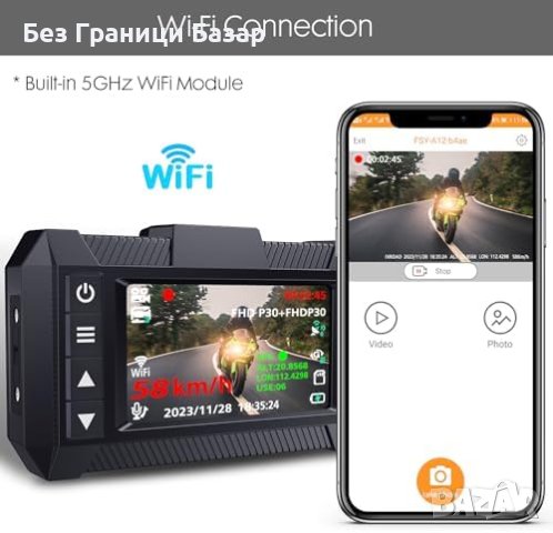 Нова 1080P Мотоциклетна Камера с GPS и WiFi, HDR, EIS, Водоустойчива, снимка 4 - Друга електроника - 43365985