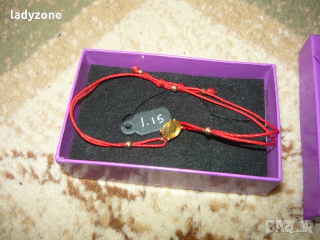 Златна гривна с червен конец и камък Цитрин, снимка 5 - Гривни - 32371566