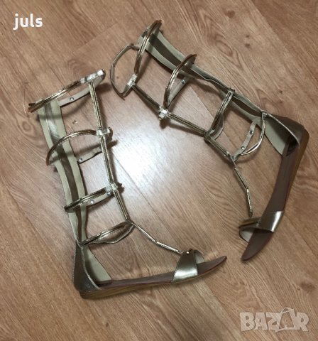 Високи сандали - златисти, снимка 9 - Сандали - 28177379