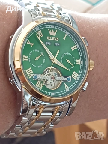 Olevs Автоматик, Дисплей Скелетон, HD Светещ, 3 ATM, Прозрачен гръб, Мултифункционален, Календар, снимка 4 - Мъжки - 53169391