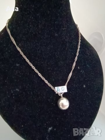 Сребърно колие с топче Буква АО, снимка 1