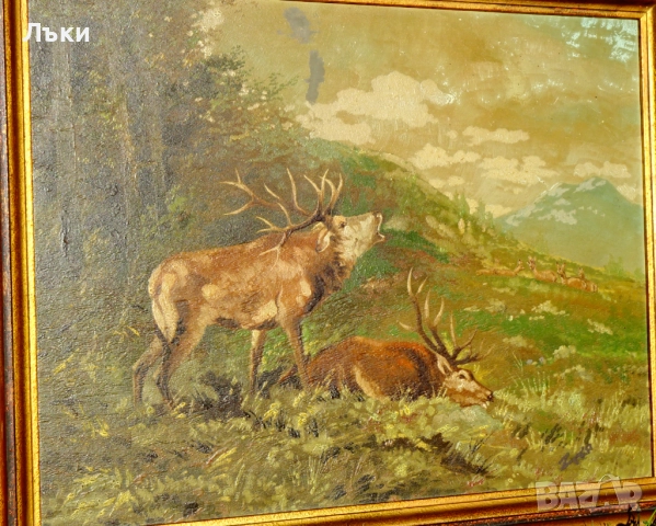 Стара маслена картина Елен,Сърни,победител,подпис. , снимка 2 - Картини - 52159380