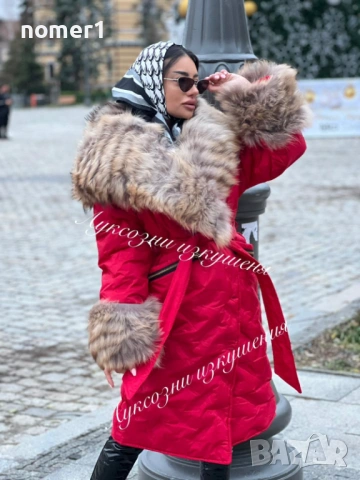 яке парка с много богат пух лисица зелено, камел , бежово , снимка 7 - Якета - 53397530