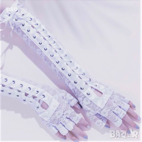 Черни дантелени ръкавици, Ръкавици дантела, Бели дантелени ръкавици, Дълги дантелени ръкавици, снимка 4 - Ръкавици - 43252548