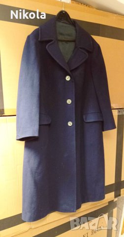 Синьо  дамско палто - вълнено с копчета, снимка 1 - Палта, манта - 34940203