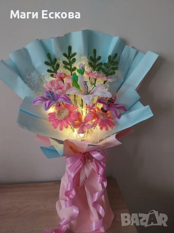 Ръчно изработен светещ букет , снимка 2 - Подаръци за рожден ден - 53598390