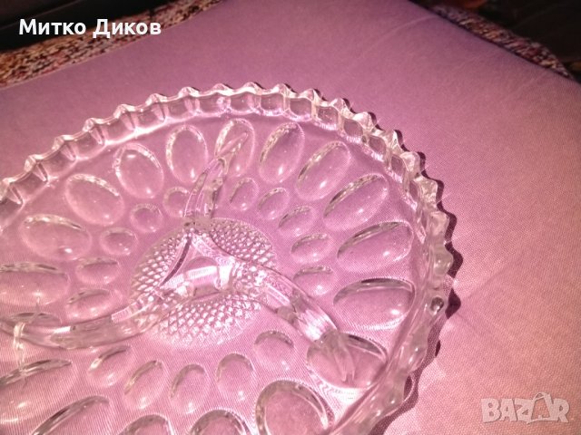 Кристална чиния поднос за ядки 3 прегради фи 223мм, снимка 4 - Чинии - 43328274