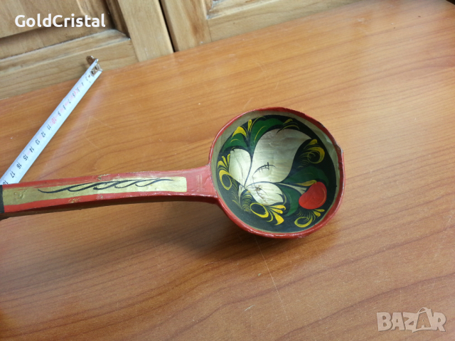 Руски дървен черпак лъжица хохлома, снимка 4 - Антикварни и старинни предмети - 36474108