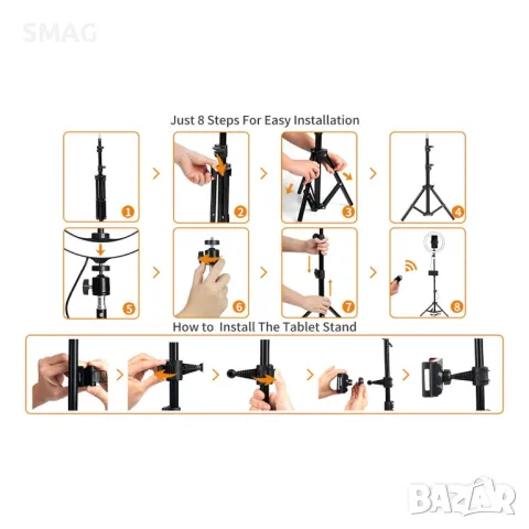 Луксозен комплект пръстеновидна светлина със статив и аксесоари S_1204601, снимка 6 - Селфи стикове, аксесоари - 48655823