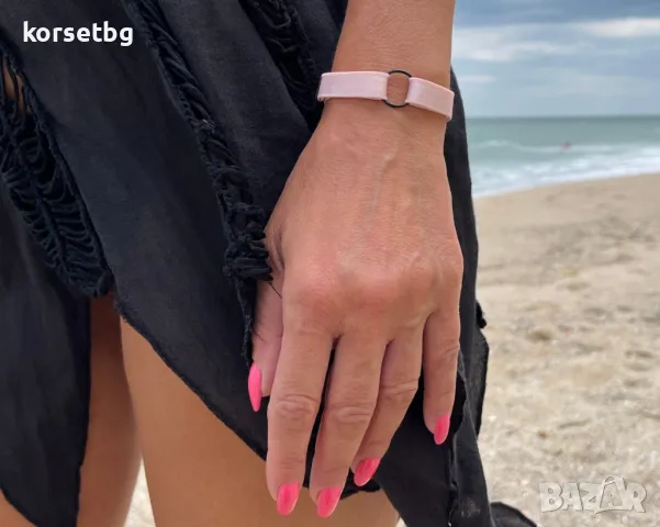 Ръчно изработена розова гривна от сатенен еластан 8549, снимка 1
