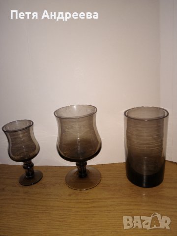 Сервиз чаши от опушено стъкло - 35 броя, снимка 1 - Сервизи - 37672594