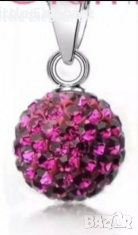 Сребърно колие с ланче топче с кристали,dark pink/ново
