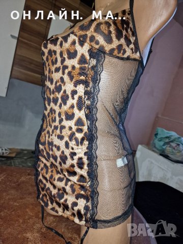 Леопардово Комплектче с жартиери/м.л , снимка 3 - Корсети, бюстиета, топове - 39973131