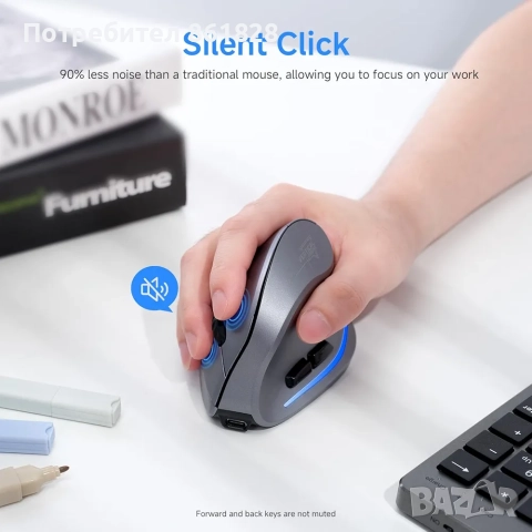 Безжична ергономична вертикална мишка, снимка 3 - Клавиатури и мишки - 52947303