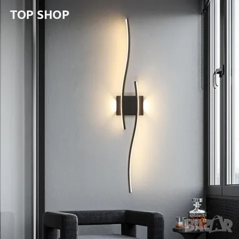 Красива модерна LED стенна вътрешна лампа, 27W LED топло бяло 3000K, 5,5 * 14 * 89 cm, черна ; бяла, снимка 5 - Лед осветление - 49627437