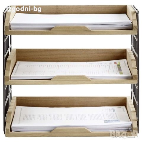 Етажерка за документи от дърво и метал в индустриален стил, снимка 2 - Етажерки - 43621935