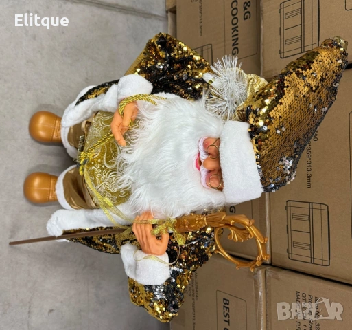 Луксозна коледна фигура Дядо Коледа в златно (50 / 70 / 90 см), снимка 2 - Декорация за дома - 53005887