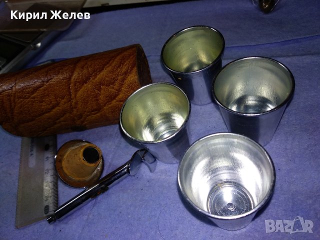 UNITRA cemi МАРКОВ ЛУКС КОМПЛЕКТ 4 ДЖОБНИ МЕТАЛНИ ЧАШКИ За АЛКОХОЛ в КОЖЕНО КАЛЪФЧЕ 41417, снимка 13 - Други ценни предмети - 43650759