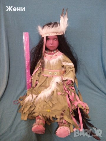 Красива порцеланова / керамична кукла индианка 60 см, снимка 5 - Кукли - 44015821