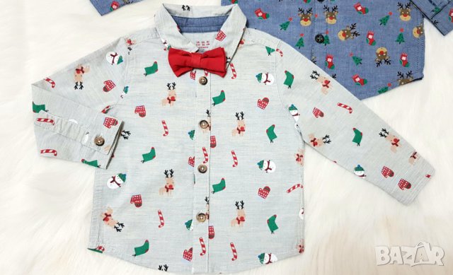 Коледна риза с папионка F&F за бебе 9-12 месеца, снимка 11 - Бебешки блузки - 35010487