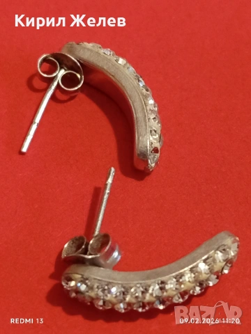 Сребърни обеци с ювелирно инкрустирани кристали много красиви елегантни 53691, снимка 5 - Обеци - 53411394