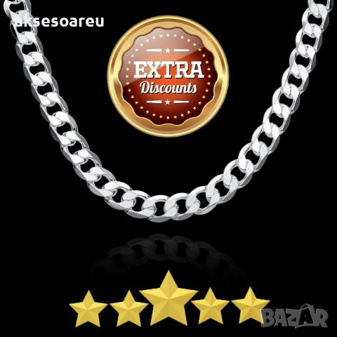 Посребрен сребърен ланец 4 мм плетка панцер бижу верига мода синджир бижутерия Благородна твърда сто, снимка 11 - Колиета, медальони, синджири - 38360336