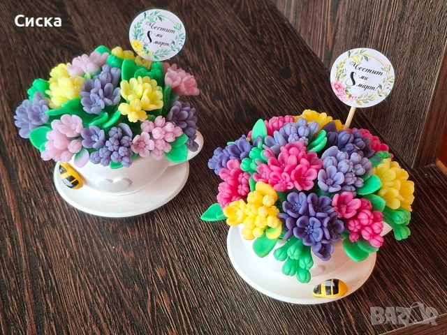 Ръчно изработени ароматни сапунени глицеринови цветя в керамична чаша, снимка 8 - Подаръци за жени - 53466252