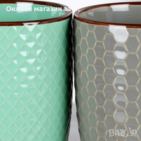 Комплект от 4 керамични чаши 400мл, многоцветни 139673, снимка 4 - Чаши - 53230748