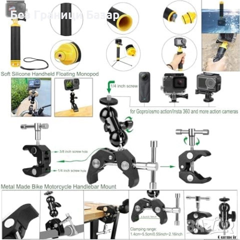 Нови Аксесоари за GoPro/Osmo/Insta360 – клипс, стойка, селфи стик, плувка, снимка 2 - Чанти, стативи, аксесоари - 51683476