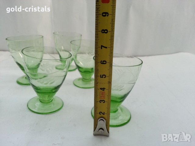 Ретро чашки с гарафа за ракия цветно зелено стъкло, снимка 4 - Антикварни и старинни предмети - 33551594