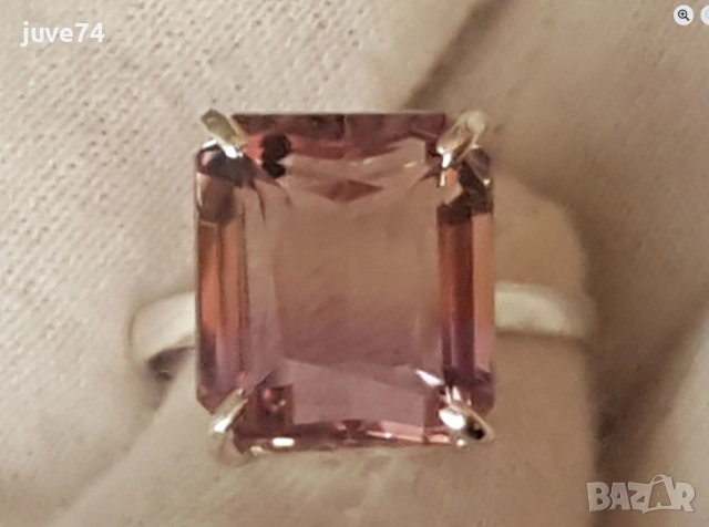 СРЕБЪРЕН ПРЪСТЕН С АМЕТРИН (БРАЗИЛИЯ), снимка 4 - Пръстени - 53114136