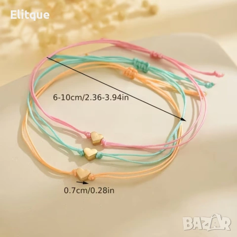 Комплект регулируеми гривни с малко сърце – символ на любов и близост, снимка 2 - Гривни - 53126992