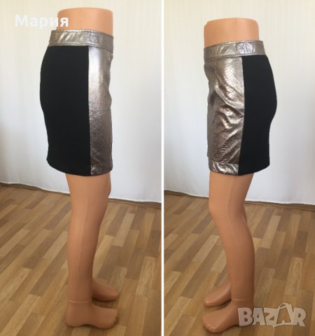 Нова Дамска Пола Amisu Размер С Сребърна Амису Изкуствена Кожа Змийски Принт Змия Висока Талия, снимка 12 - Поли - 28779514