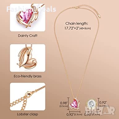 Нова Стилна Дамска огърлица с кристали Сърце Циркон Колие Свети Валентин, снимка 2 - Колиета, медальони, синджири - 35611166