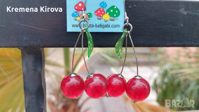 Дамски обеци череши. Оригинален подарък. Бижута Луди гъби.