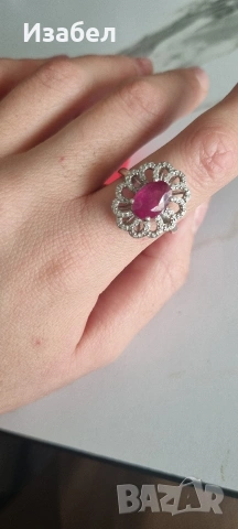 Пръстен с рубин и диаманти, снимка 5 - Пръстени - 53593035