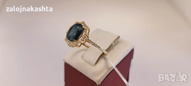 Нов-Златен пръстен с Сапфир и Брилянти-2,01гр/14кр, снимка 7 - Пръстени - 52838586