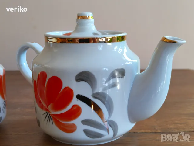 Чайник и захарница "Вербилки", снимка 2 - Антикварни и старинни предмети - 50423034