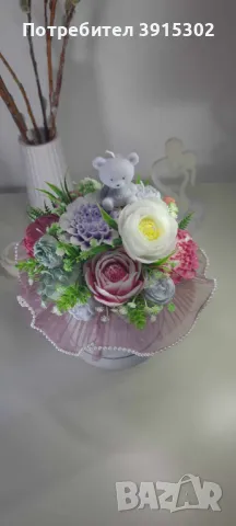 Букет от соеви свещи и ръчно изработени декорации, снимка 5 - Декорация за дома - 49729143