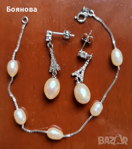 Комплект от естествени перли и сребро 