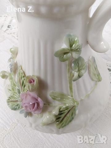 Belleek Ирландия рзакошна ръчно изработена ваза-кана, снимка 5 - Декорация за дома - 52505331