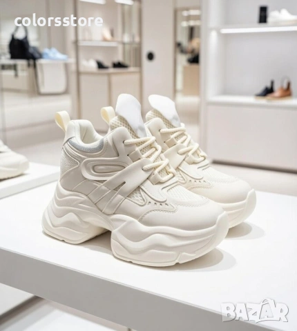 Кецове на платформа - бежова кожа и мрежа - 3AL103 , снимка 2 - Кецове - 53422474