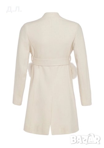 Дамско бяло палто с колан и естествен косъм Collection Ka Bo, снимка 2 - Палта, манта - 52398434