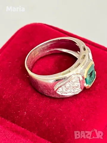 Дамски пръстен бяло злато и естествен изумруд, снимка 3 - Пръстени - 50346861