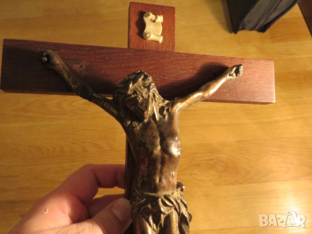 Стар кръст разпятие Христово, Исус Христос 31х 23см религия бог, снимка 3 - Антикварни и старинни предмети - 35483570