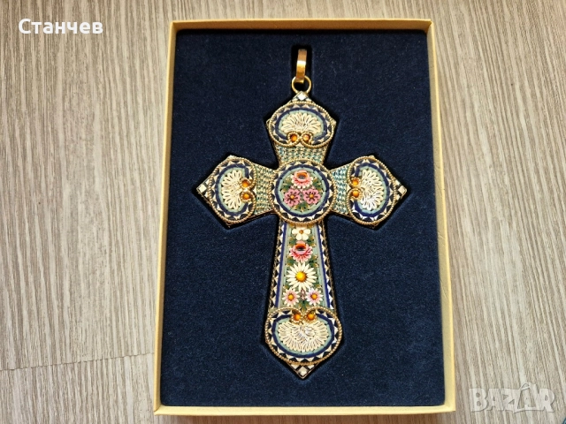 Италиански кръст от микромозайка – ръчна изработка, 15 см, снимка 6 - Антикварни и старинни предмети - 52293800